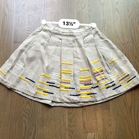 Anthropologie Cream/Tan Pleated Linen Hatch Mark Skirt Size 4P | Maeve - Picture 8 of 10